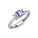 4 - Daria 6x4 mm Emerald Cut Tanzanite and Diamond Side Gallery Work Three Stone Engagement Ring 