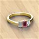 3 - Daria 6x4 mm Emerald Cut Pink Tourmaline and Diamond Side Gallery Work Three Stone Engagement Ring 