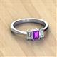 3 - Daria 6x4 mm Emerald Cut Amethyst and Diamond Side Gallery Work Three Stone Engagement Ring 