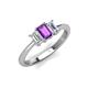 4 - Daria 6x4 mm Emerald Cut Amethyst and Diamond Side Gallery Work Three Stone Engagement Ring 
