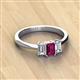 3 - Daria 6x4 mm Emerald Cut Rhodolite Garnet and Diamond Side Gallery Work Three Stone Engagement Ring 