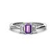 1 - Daria 6x4 mm Emerald Cut Amethyst and Diamond Side Gallery Work Three Stone Engagement Ring 