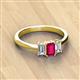 3 - Daria 6x4 mm Emerald Cut Ruby and Lab Grown Diamond Side Gallery Work Three Stone Engagement Ring 