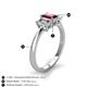 5 - Daria 6x4 mm Emerald Cut Rhodolite Garnet and Diamond Side Gallery Work Three Stone Engagement Ring 