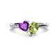 1 - Sasha Heart Shape Amethyst & Pear Shape Peridot 2 Stone Duo Ring 