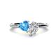 1 - Sasha GIA Certified Pear Shape Diamond & Heart Shape Blue Topaz 2 Stone Duo Ring 