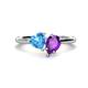 1 - Sasha Heart Shape Blue Topaz & Pear Shape Amethyst 2 Stone Duo Ring 