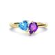 1 - Sasha Heart Shape Blue Topaz & Pear Shape Amethyst 2 Stone Duo Ring 