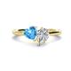 1 - Sasha Heart Shape Blue Topaz & Pear Shape Forever Brilliant Moissanite 2 Stone Duo Ring 