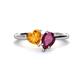 1 - Sasha Heart Shape Citrine & Pear Shape Rhodolite Garnet 2 Stone Duo Ring 