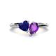 1 - Sasha Heart Shape Lab Created Blue Sapphire & Pear Shape Amethyst 2 Stone Duo Ring 
