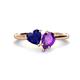 1 - Sasha Heart Shape Lab Created Blue Sapphire & Pear Shape Amethyst 2 Stone Duo Ring 