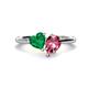 1 - Sasha Heart Shape Lab Created Emerald & Pear Shape Pink Tourmaline 2 Stone Duo Ring 