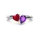 1 - Sasha Heart Shape Lab Created Ruby & Pear Shape Amethyst 2 Stone Duo Ring 