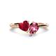 1 - Sasha Heart Shape Lab Created Ruby & Pear Shape Pink Tourmaline 2 Stone Duo Ring 