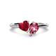 1 - Sasha Heart Shape Lab Created Ruby & Pear Shape Pink Tourmaline 2 Stone Duo Ring 