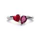 1 - Sasha Heart Shape Lab Created Ruby & Pear Shape Rhodolite Garnet 2 Stone Duo Ring 