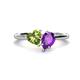 1 - Sasha Heart Shape Peridot & Pear Shape Amethyst 2 Stone Duo Ring 