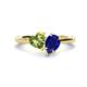 1 - Sasha Heart Shape Peridot & Pear Shape Lab Created Blue Sapphire 2 Stone Duo Ring 
