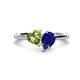 1 - Sasha Heart Shape Peridot & Pear Shape Lab Created Blue Sapphire 2 Stone Duo Ring 