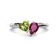 1 - Sasha Heart Shape Peridot & Pear Shape Rhodolite Garnet 2 Stone Duo Ring 