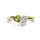 1 - Sasha IGI Certified Pear Shape Lab Grown Diamond & Heart Shape Peridot 2 Stone Duo Ring 