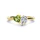 1 - Sasha Heart Shape Peridot & Pear Shape Forever Brilliant Moissanite 2 Stone Duo Ring 