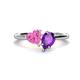 1 - Sasha Heart Shape Lab Created Pink Sapphire & Pear Shape Amethyst 2 Stone Duo Ring 