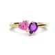 1 - Sasha Heart Shape Lab Created Pink Sapphire & Pear Shape Amethyst 2 Stone Duo Ring 