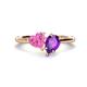 1 - Sasha Heart Shape Lab Created Pink Sapphire & Pear Shape Amethyst 2 Stone Duo Ring 