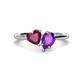 1 - Sasha Heart Shape Rhodolite Garnet & Pear Shape Amethyst 2 Stone Duo Ring 