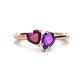 1 - Sasha Heart Shape Rhodolite Garnet & Pear Shape Amethyst 2 Stone Duo Ring 