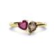 1 - Sasha Heart Shape Rhodolite Garnet & Pear Shape Smoky Quartz 2 Stone Duo Ring 