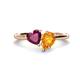 1 - Sasha Heart Shape Rhodolite Garnet & Pear Shape Citrine 2 Stone Duo Ring 