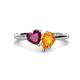 1 - Sasha Heart Shape Rhodolite Garnet & Pear Shape Citrine 2 Stone Duo Ring 