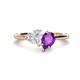 1 - Sasha Heart Shape Lab Created White Sapphire & Pear Shape Amethyst 2 Stone Duo Ring 