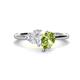 1 - Sasha Heart Shape Lab Created White Sapphire & Pear Shape Peridot 2 Stone Duo Ring 
