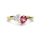 1 - Sasha Heart Shape Lab Created White Sapphire & Pear Shape Pink Tourmaline 2 Stone Duo Ring 