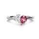 1 - Sasha Heart Shape Lab Created White Sapphire & Pear Shape Pink Tourmaline 2 Stone Duo Ring 