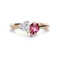 1 - Sasha Heart Shape Lab Created White Sapphire & Pear Shape Pink Tourmaline 2 Stone Duo Ring 