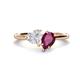1 - Sasha Heart Shape Lab Created White Sapphire & Pear Shape Rhodolite Garnet 2 Stone Duo Ring 