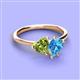 3 - Sasha Heart Shape Peridot & Pear Shape Blue Topaz 2 Stone Duo Ring 