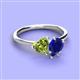 3 - Sasha Heart Shape Peridot & Pear Shape Lab Created Blue Sapphire 2 Stone Duo Ring 