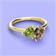 3 - Sasha Heart Shape Peridot & Pear Shape Smoky Quartz 2 Stone Duo Ring 