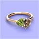 3 - Sasha Heart Shape Peridot & Pear Shape Smoky Quartz 2 Stone Duo Ring 