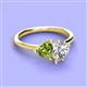 3 - Sasha Heart Shape Peridot & Pear Shape Forever Brilliant Moissanite 2 Stone Duo Ring 