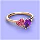 3 - Sasha Heart Shape Pink Tourmaline & Pear Shape Amethyst 2 Stone Duo Ring 