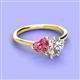 3 - Sasha Heart Shape Pink Tourmaline & Pear Shape Forever One Moissanite 2 Stone Duo Ring 