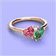 3 - Sasha Heart Shape Pink Tourmaline & Pear Shape Lab Created Alexandrite 2 Stone Duo Ring 