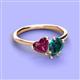 3 - Sasha Heart Shape Rhodolite Garnet & Pear Shape London Blue Topaz 2 Stone Duo Ring 